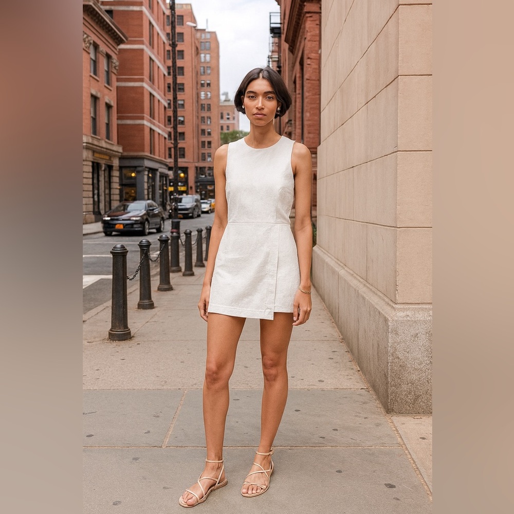 Club Monaco White Sleeveless Romper Mini Dress Minimalist Summer Style. Size 4